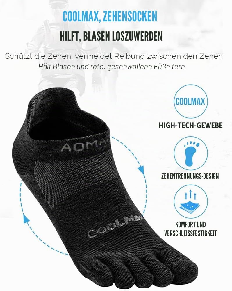 Zehensocken für Frauen Männer Coolmax Laufsocken 5 Fingersocken athletische Zehensocken 3 Paar 43-47