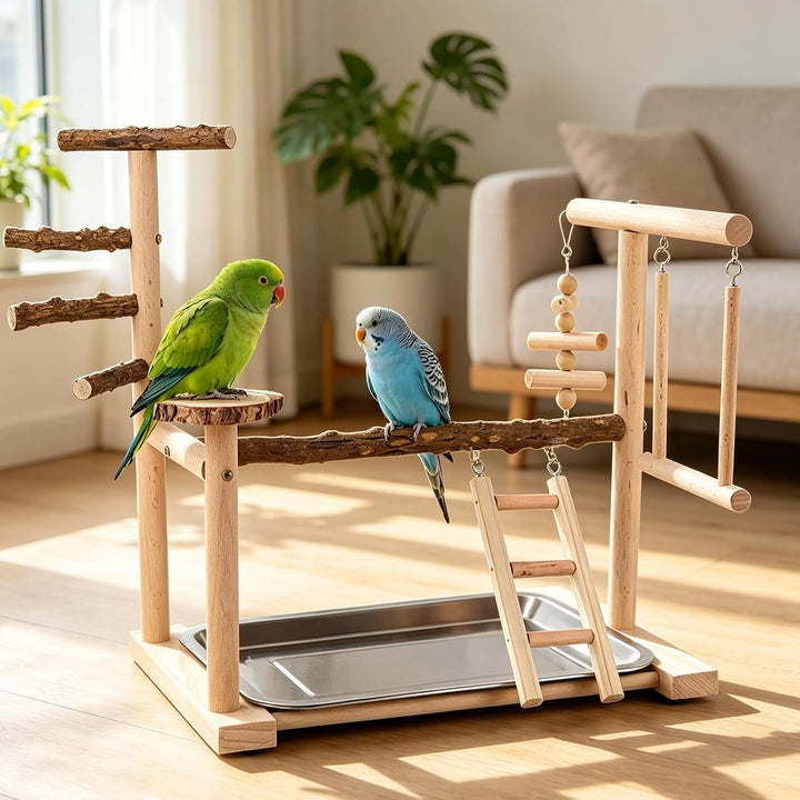 Papagei Vogelspielplatz mit Futterbecher Leiter Schaukel und Tablett, Wellensittich Spielzeug Vogelb