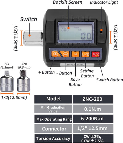 1/2 "Digitaler Drehmomentadapter, hochgenauer elektronischer digitaler Drehmomentadapter, mit Schrau