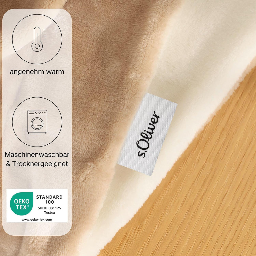 s.Oliver Doublesoft Kuscheldecke 150x200 - super kuschelig &amp; warm, Polyesterflausch Decke beige Crem