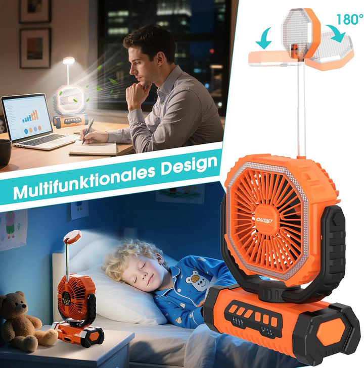 Camping Ventilator 20000mAh, Wiederaufladbarer Tischventilator USB Ventilator mit LED Licht &amp; Haken,