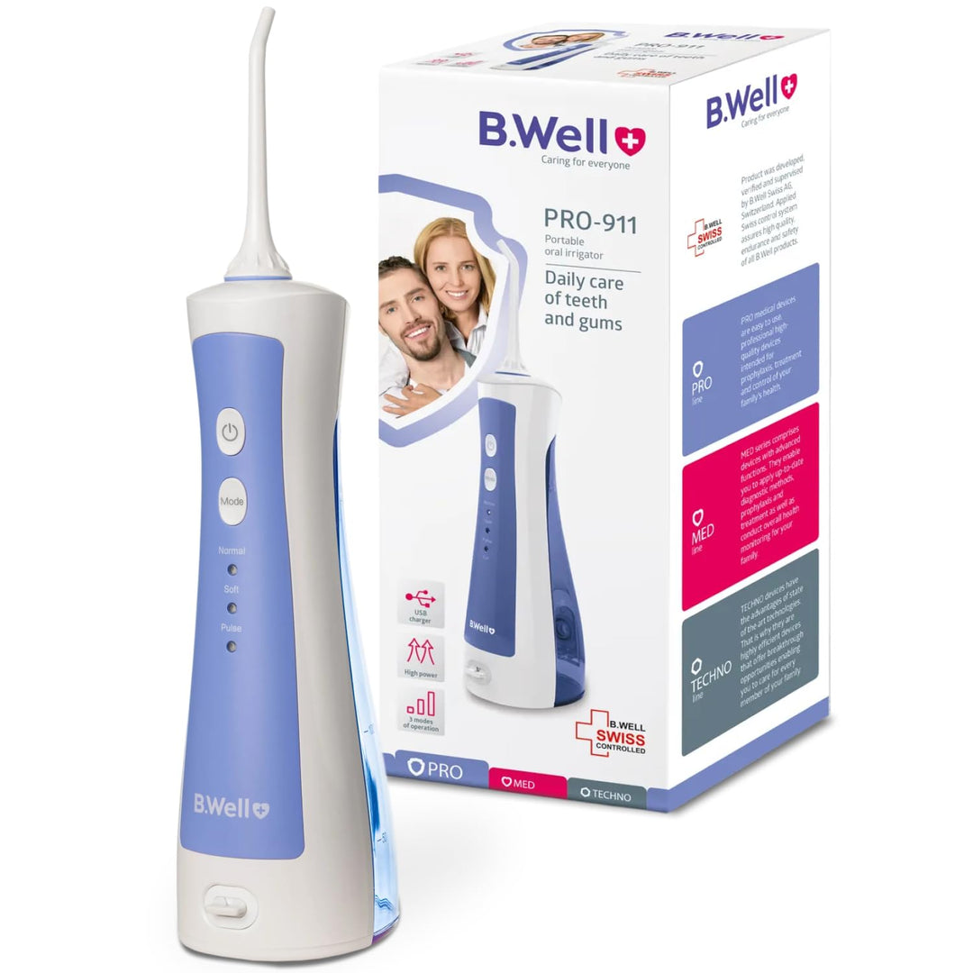 B.Well Swiss PRO-911 tragbare und kabellose Munddusche, mit 3 Modi, 2 Düsen mit 360°-Rotation, 150-m