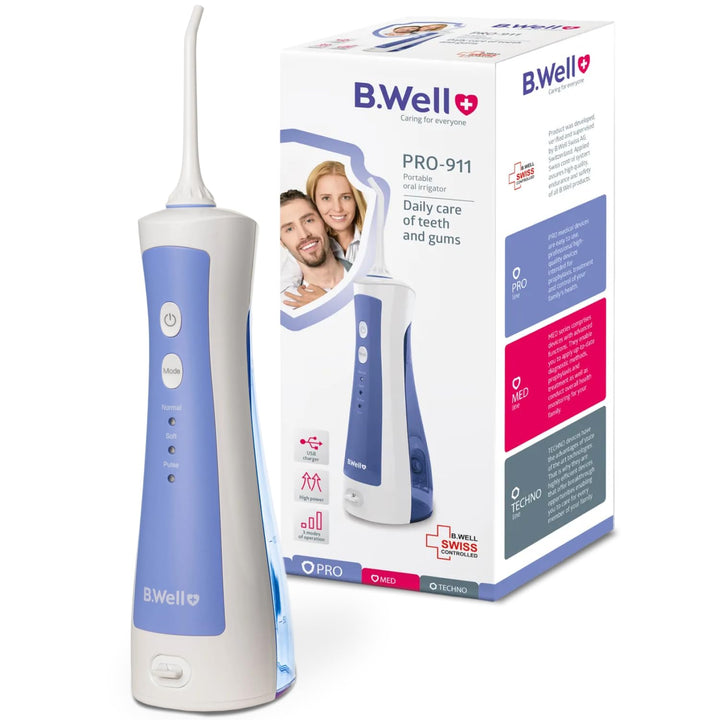 B.Well Swiss PRO-911 tragbare und kabellose Munddusche, mit 3 Modi, 2 Düsen mit 360°-Rotation, 150-m