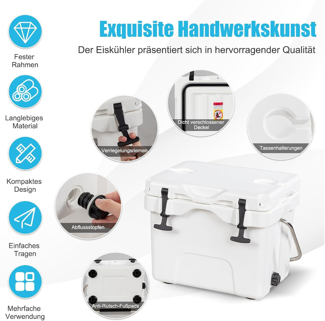 COSTWAY Kühlbox 15 Liter, Isolierbox tragbar mit Griff & Ablassstopfen & Getränkehalter, Thermobox W