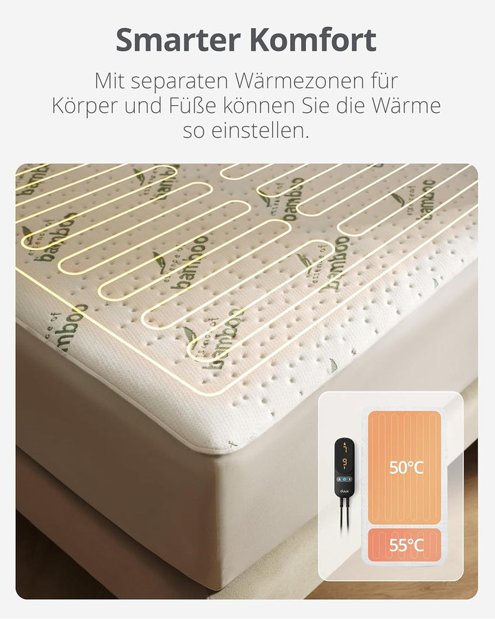 Duux Snooze Bambus Elektrische Unterdecke – Bambus Decklack – 6 Heizstufen & Timer – Waschbar – 90x2