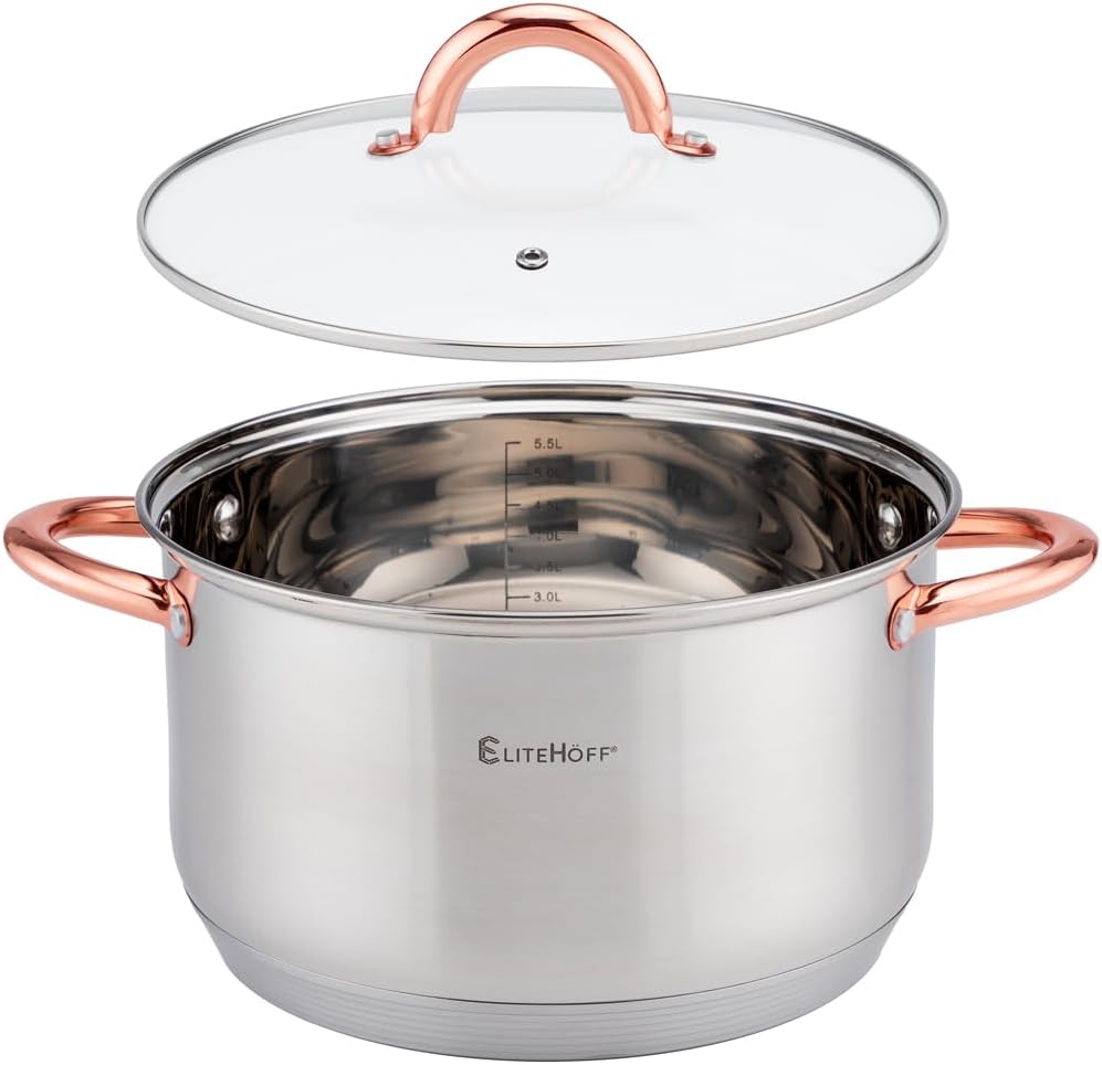 EliteHoff Topfset Induktion, Kochtopf Set mit Glasdeckel, 7-lagiger Edelstahl Topf- & Pfannensets mi