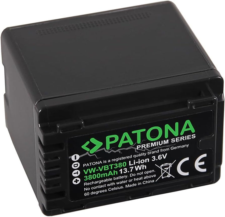 PATONA Premium Akku VW-VBT380-E (echte 3800mAh) mit Infochip - Kompatibel mit Panasonic HC VXF11 VXF