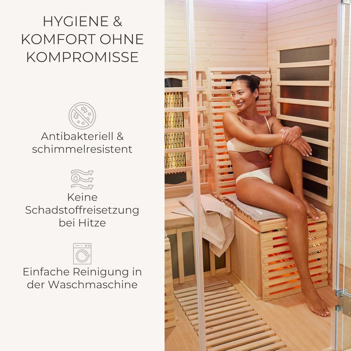 SAUNASOFA Sauna Sitzauflage 1-Sitzer – Auflage für Saunabank & Infrarotkabine aus Baumwolle – Waschb