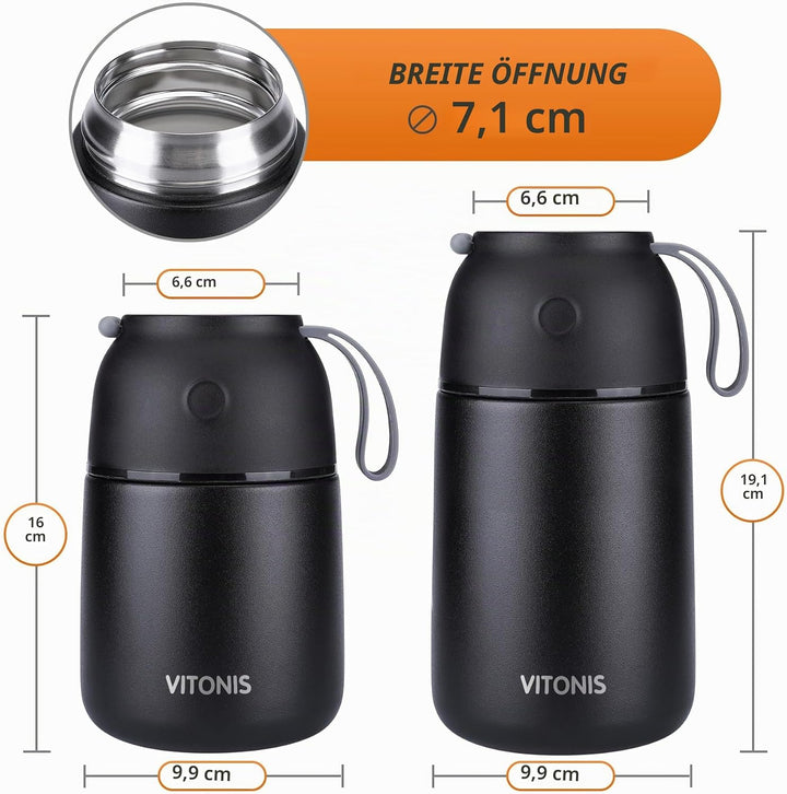 Thermobehälter für Essen 500ml &amp; 700ml Edelstahl Warmhaltebebehälter mit faltbaren Löffel, Speissen,