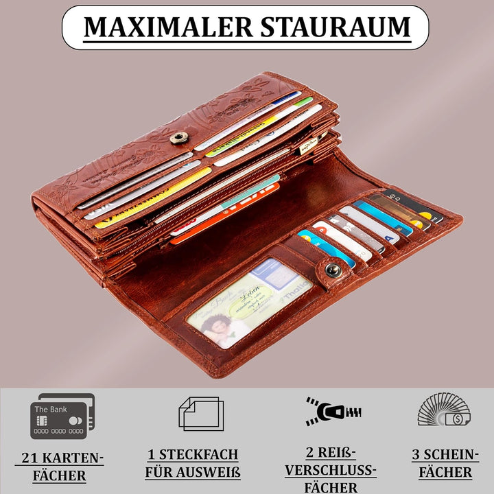 MATADOR XL Karten Portemonnaie Geldbeutel Damen Leder Gross #Budapest mit edler Geschenk Box, Portmo