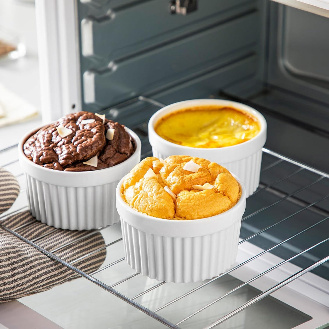 vancasso RAMEKINS 320ml Soufflé Förmchen Set von 6, Ø10,6cm Creme Brulee Schälchen Backofen sicher,