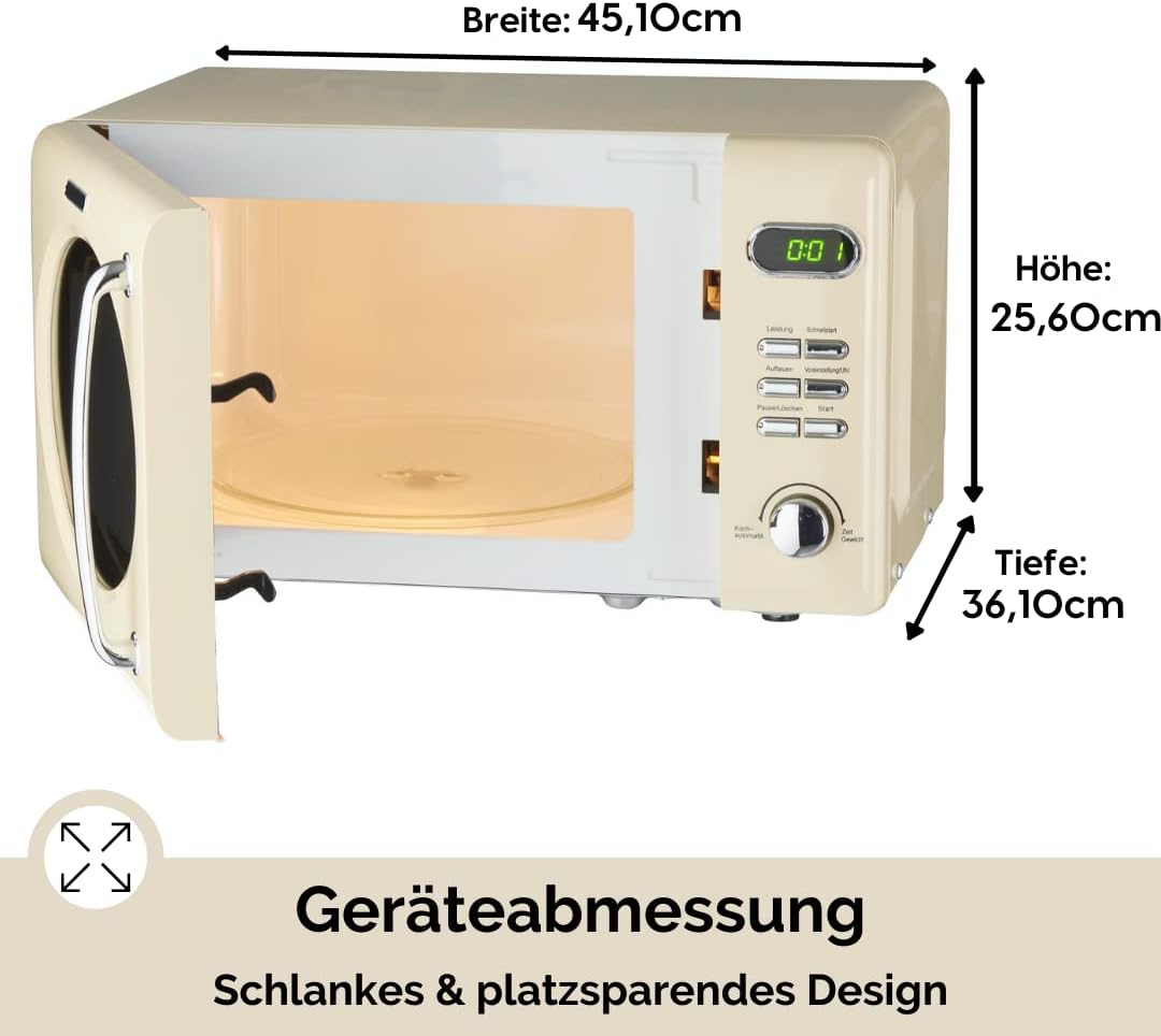 Wolkenstein Retro Stand Mikrowelle WMW720 SC I 700W Mikrowellenleistung I 20L Garraum I5 Leistungsst