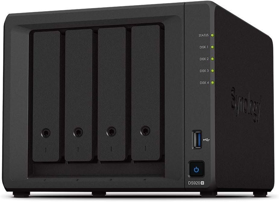 Synology 4 Bay NAS DiskStation DS920+ (ohne Disk), 4 Steckplätze; 4 GB DDR4 4-bay; 4GB DDR4 DS920+,