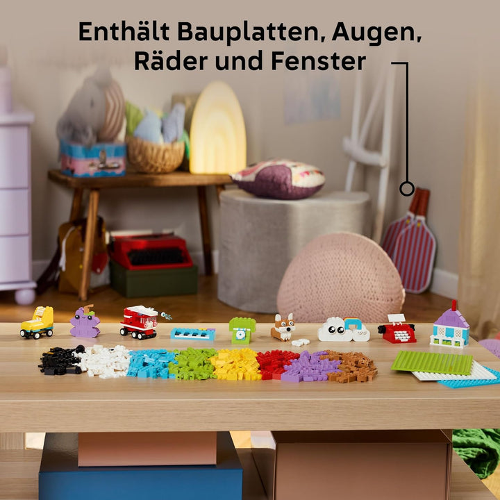 LEGO Classic Kreativset zum Bauen und Spielen - Set mit bunten Bausteinen - Baue EIN Haus, Hund, Lös