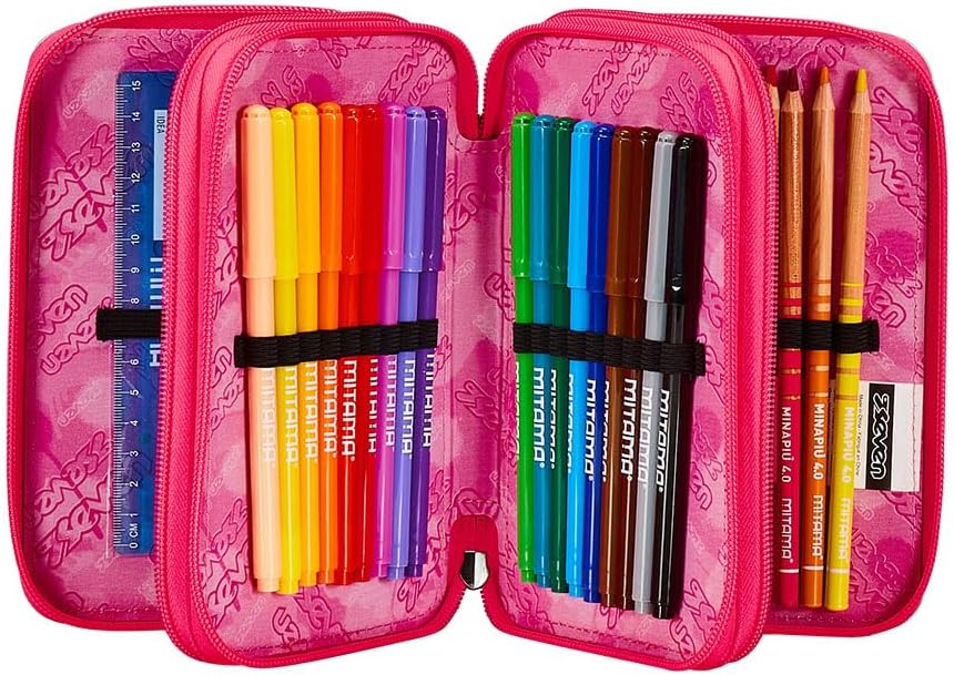 Seven Federmäppchen, Mäppchen, Mehrfarbig, Federtasche für Schreibwaren, Etui komplett mit Bleistift