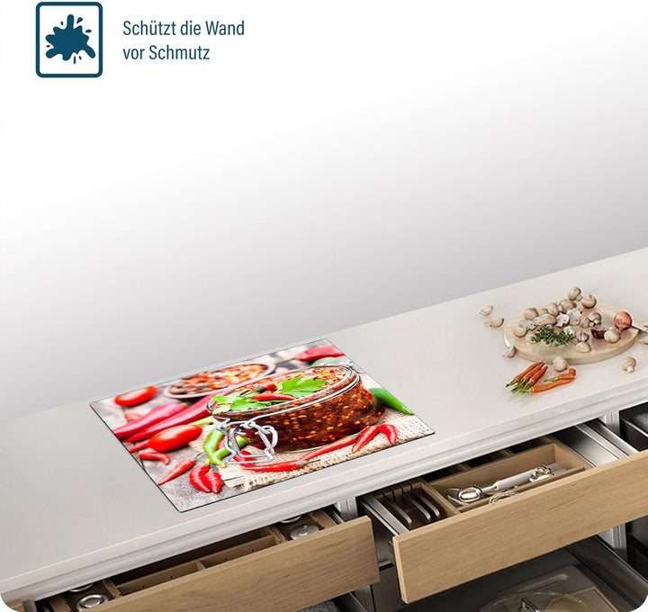 SFArt Herdabdeckung Glas – Gehärtetes Glas Schneidebrett & Ceranfeld Abdeckplatte 1 Teilig 60x65– Hy