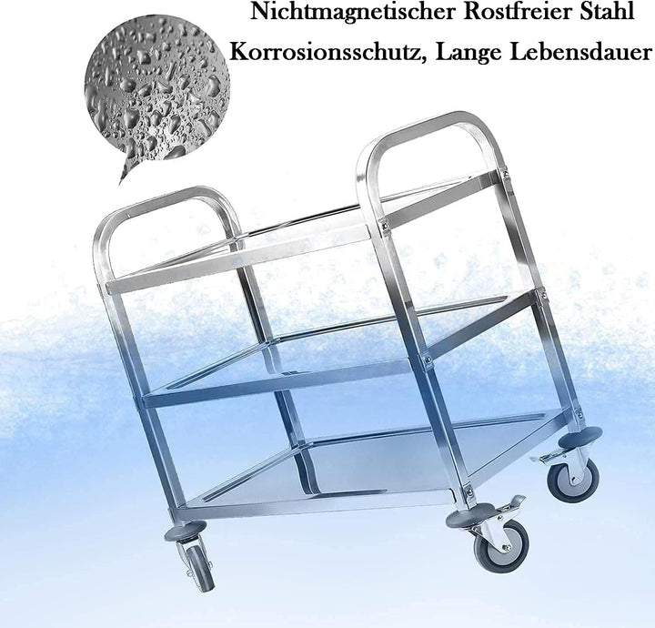 ybaymy 3 Böden Servierwagen Edelstahl Küchenwagen 835 x 750 x 400 mm Speisewagen mit Bremsen Rollen