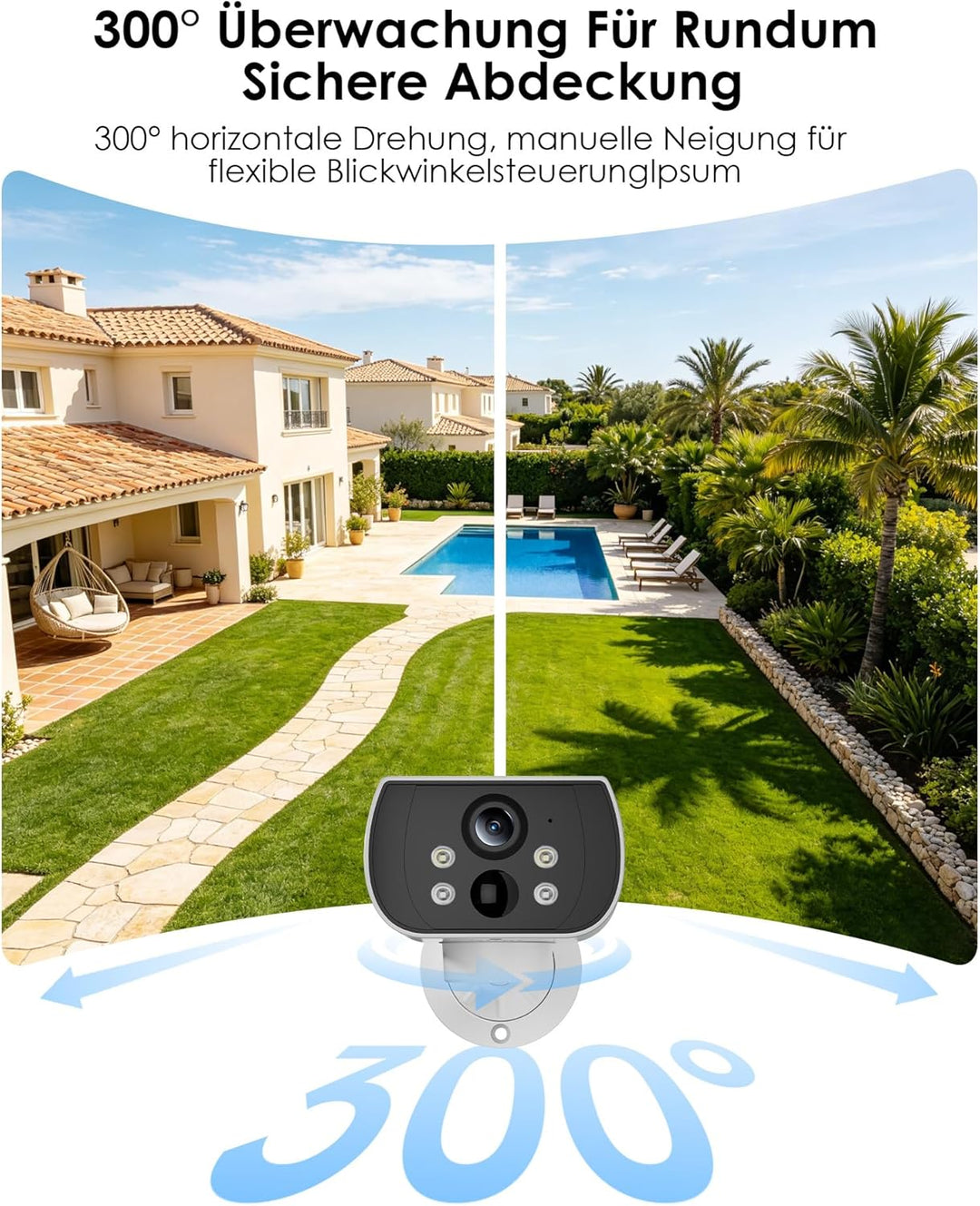 5MP Überwachungskamera Aussen Akku, Magnetische Montage, Kabellose Solarkamera für Aussen, 300° Hori