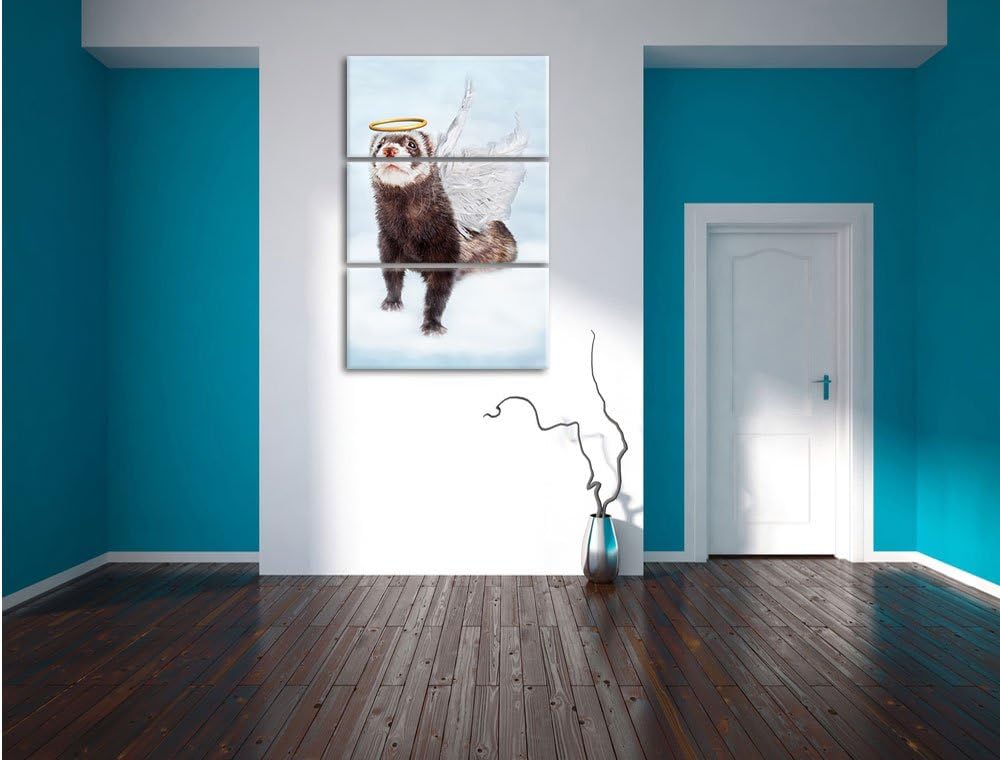 Pixxprint Süsses Frettchen im Engelsköstum / 3-Teilig/Gesamtmass 120cm Leinwandbild bespannt auf Hol
