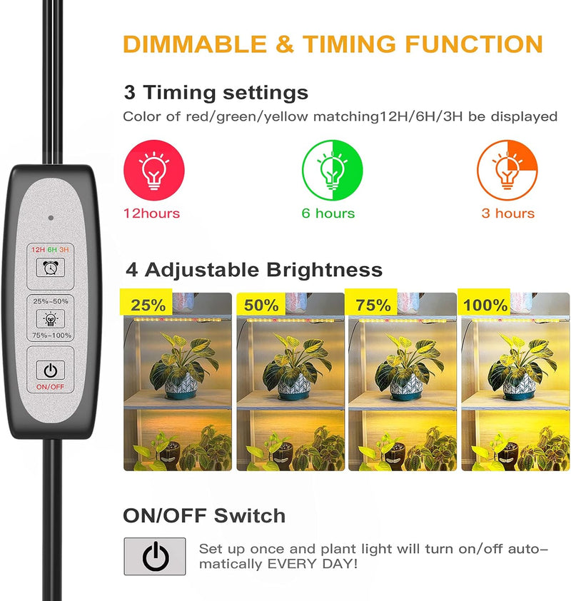 Relassy Pflanzenlampe LED, Pflanzenlicht LED Streifen, Grow Light Vollspektrum mit Auto Timer 12/6/3