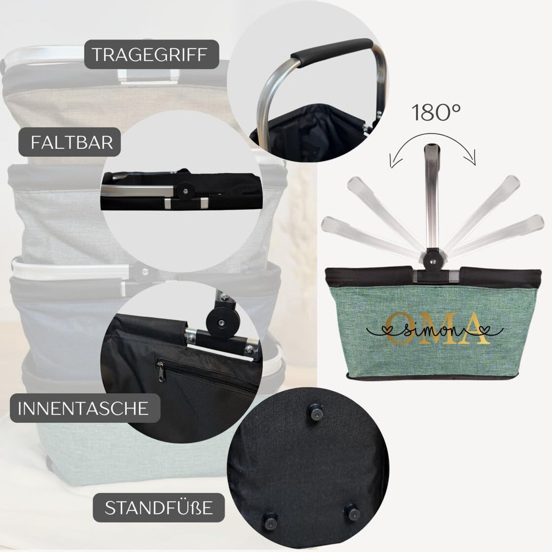 AWASG Einkaufskorb Oma personalisiert, Personalisiertes Geschenk Einkaufstasche mit Name, Tragekorb