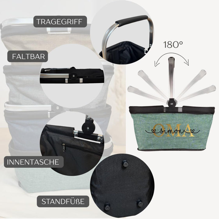 AWASG Einkaufskorb Oma personalisiert, Personalisiertes Geschenk Einkaufstasche mit Name, Tragekorb
