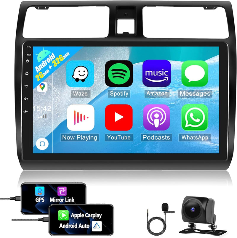 CAMECHO Android 11 Autoradio für Suzuki Swift(2003-2010),Carplay Android Auto Mirror Link Wireless,1