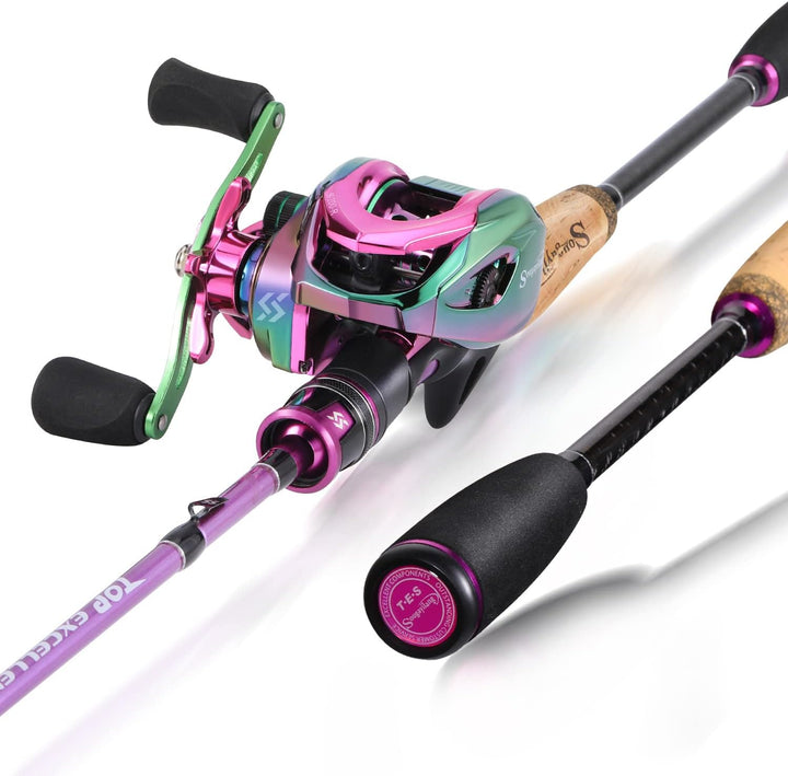 Sougayilang Casting Angelrute und Rollen-Kombi, 1.8m/2.1m MH Angelrute mit Baitcasting Rollen-Kombin