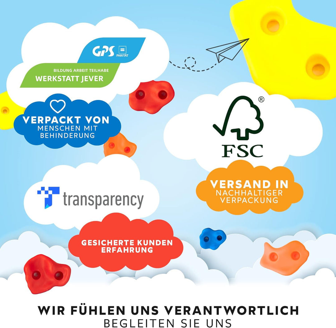 GO!elements Klettergriffe Kinder 15/20/25/30 Stück mit Befestigungsmaterial, Outdoor Indoor Kletters