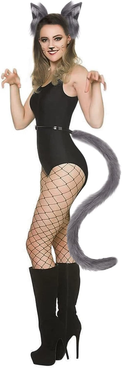 JIAHG Halloween Kostüme Plüsch Katzenohren katzenschwanz Cosplay Set katzenschwanz und Ohren Katzeno