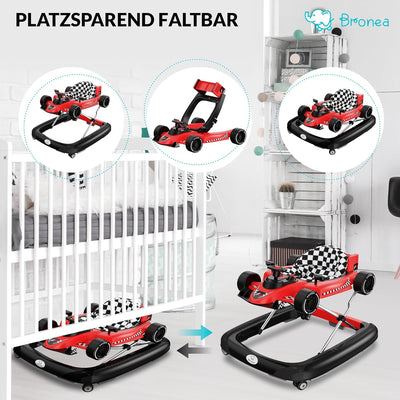 BRONEA® 4-in-1 Baby Lauflernhilfe Babywalker ab 6 Monate | Gehfrei als Auto mit Lenkrad & Musik | Hö