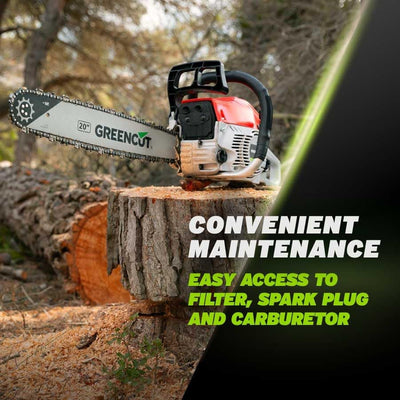 GREENCUT GS620X - Benzin-Kettensäge mit 2-Takt-Motor 62cc 3,8 PS mit 20'' Blatt, Easy-Start, Anti-Vi