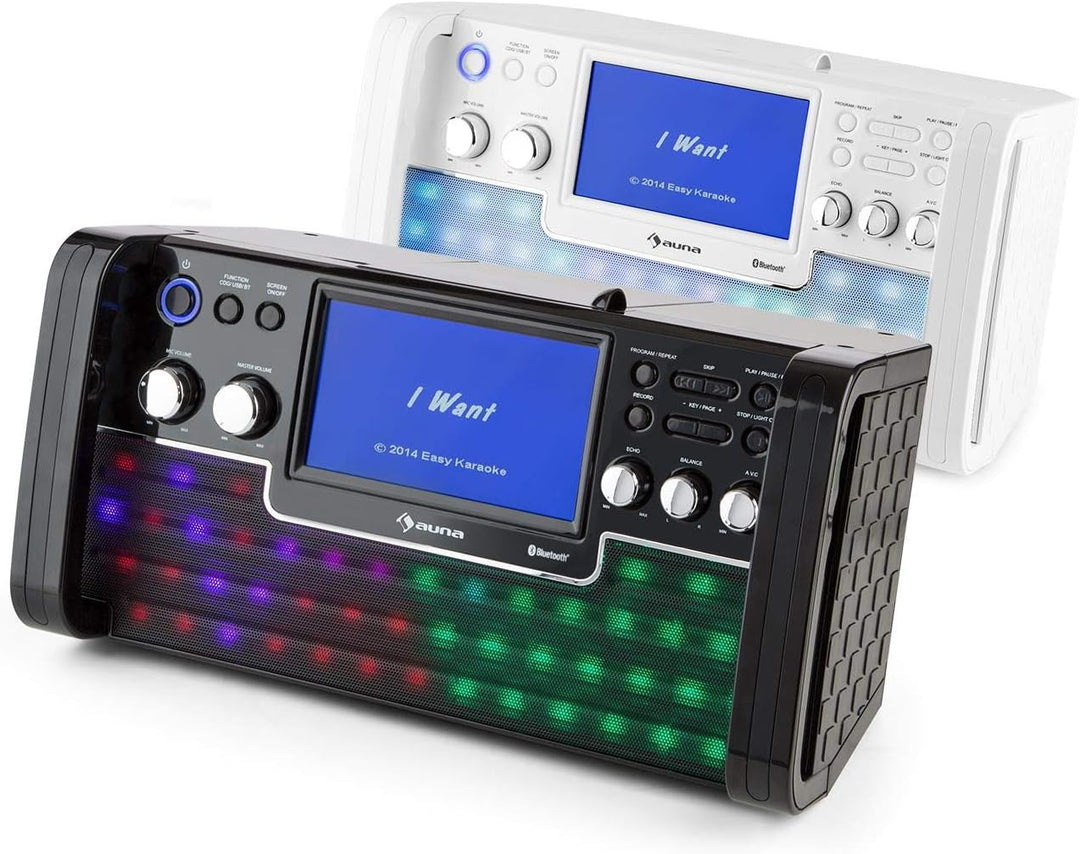 AUNA DiscoFever LED Edition - Karaoke Anlage, Karaoke Maschine mit Bluetooth, Karaoke Box mit 7" TFT