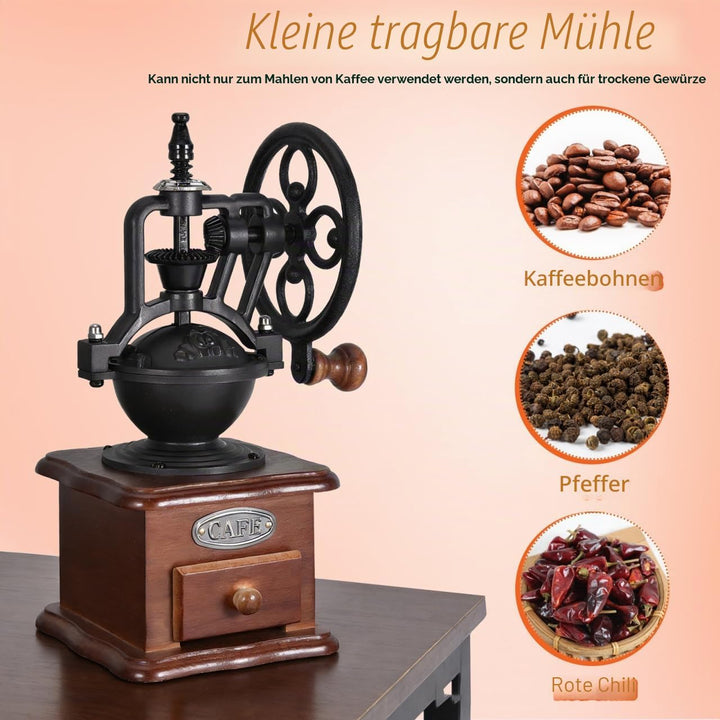 ULTECHNOVO Kaffeemühle Manuell aus Holz mit Handkurbel und Keramikmahlwerk, Kompakte Handkaffeemühle