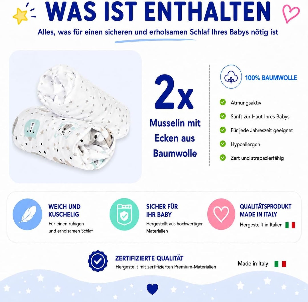 FlyIdeas Next 2 Me Spannbettlaken Beistellbett 83x50 cm, 2 STK. - 2 Spannleintuch Matratzenschoner f