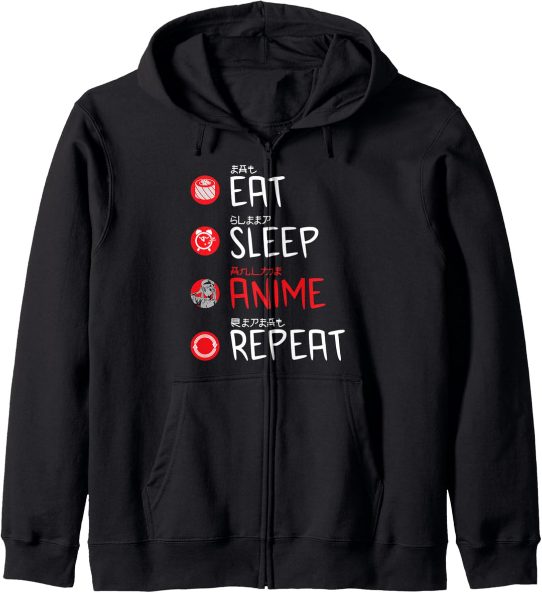 Japan Otaku Sushi Essen Schlafen Anime Wiederholen Anime Kapuzenjacke