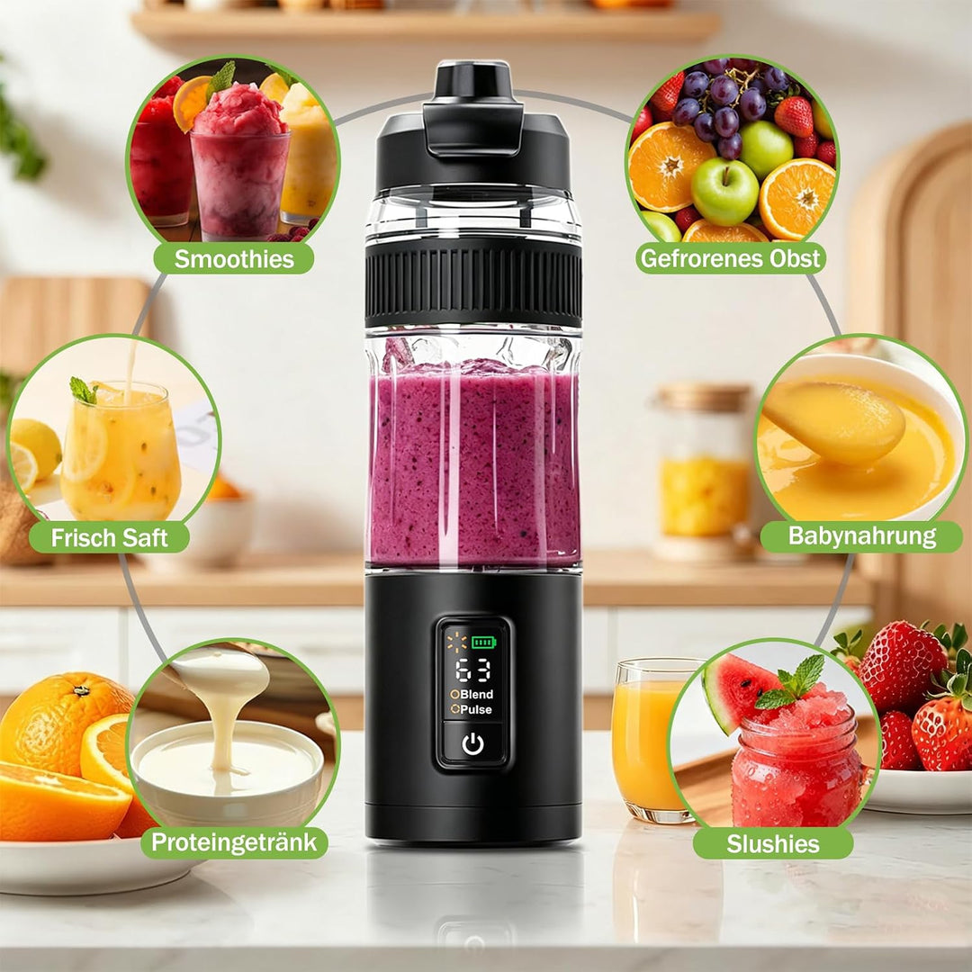 Tragbarer Mixer,600ml wiederaufladbar zerkleinert Eis&amp;Obst,Kompakt | Mixbecher &amp; auslaufsicherer Dec