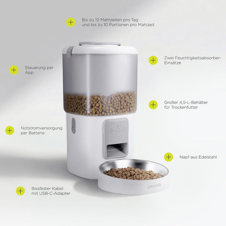 Crispy Wi-Fi Katzenfutterautomat mit App und WLAN, Portionskontrolle und Timer, Edelstahl-Napf, Batt