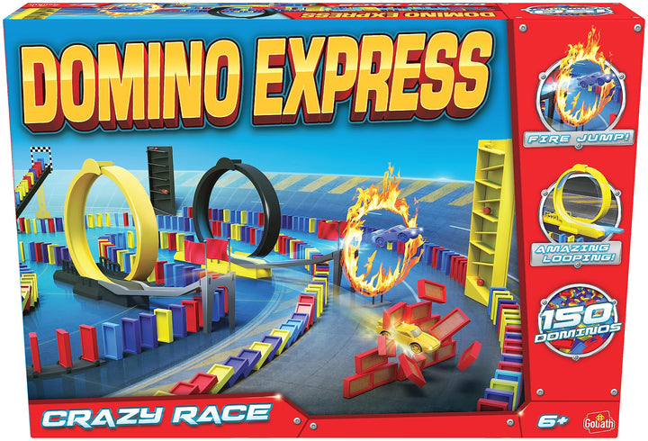 Domino Express Crazy Race, Dominospiel ab 6 Jahren, Kinderspiel mit Dominosteine und Autos, Crazy Ra