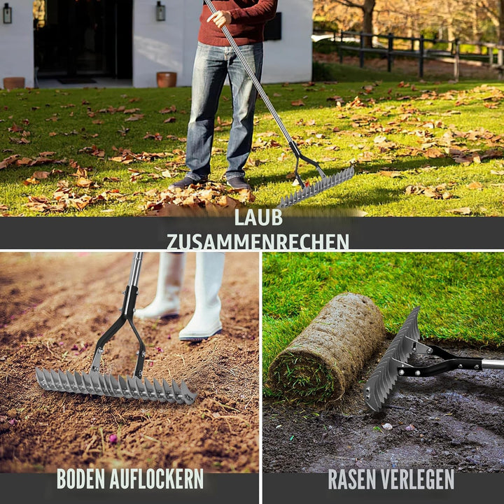 Rechen für Strohbesen – 38,1 cm breiter verstellbarer Griff, Rechen mit verstellbarem Rechen, Unkrau