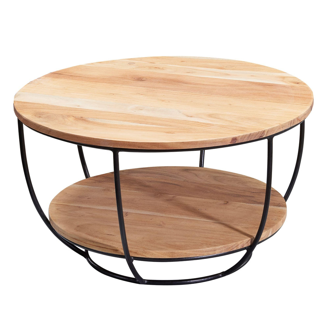 FineBuy Couchtisch 60x34,5x60 cm Akazie Massivholz/Metall Sofatisch | Design Wohnzimmertisch Rund |