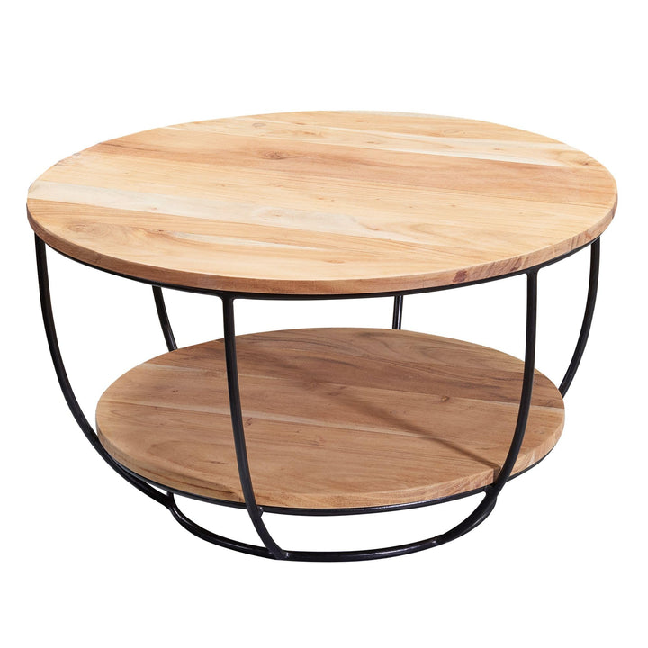 FineBuy Couchtisch 60x34,5x60 cm Akazie Massivholz/Metall Sofatisch | Design Wohnzimmertisch Rund |