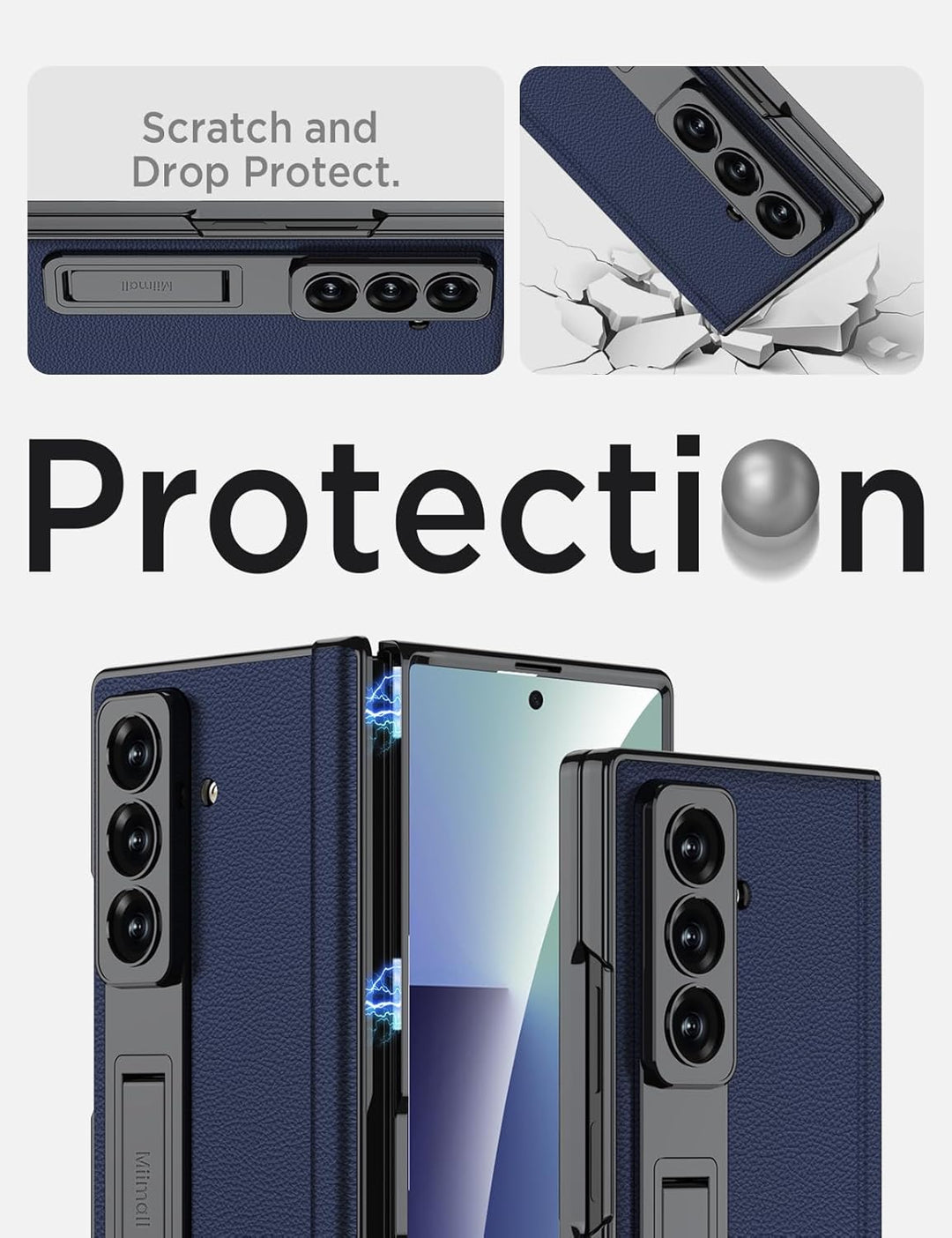 Miimall Lederhülle Kompatibel mit Samsung Galaxy Z Fold 7 Hülle mit Displayschutz+Scharnierschutz, S