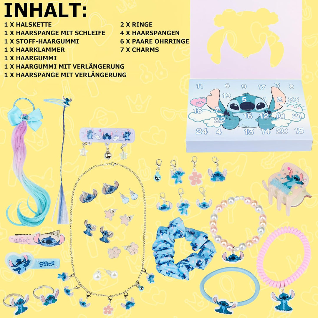 Get Trend Disney Stitch Adventskalender 2025 Mädchen, mit Haarschmuck & Schmuck, Weihnachts Countdow