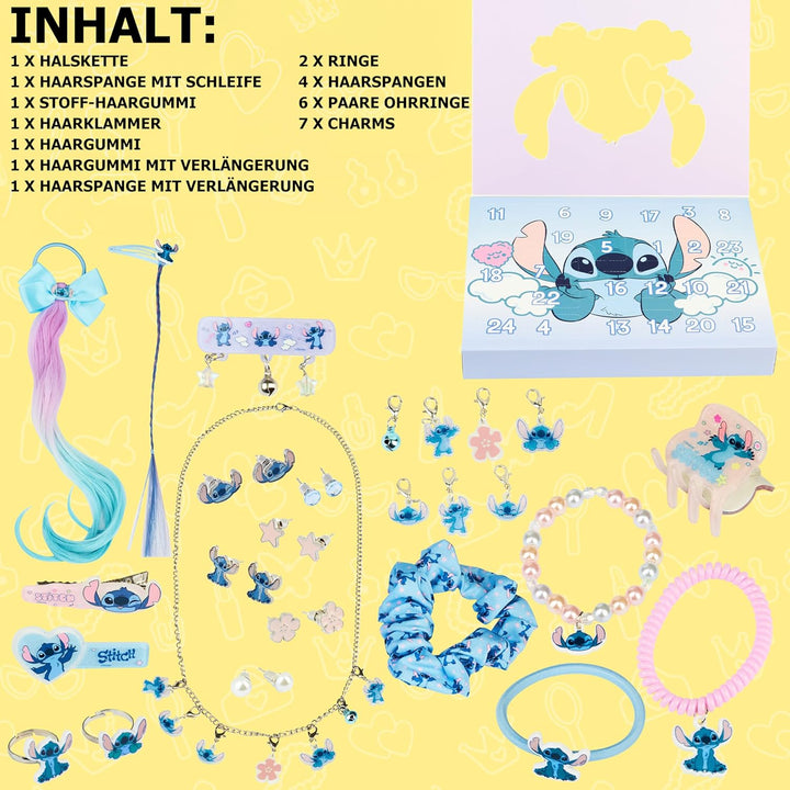 Get Trend Disney Stitch Adventskalender 2025 Mädchen, mit Haarschmuck & Schmuck, Weihnachts Countdow