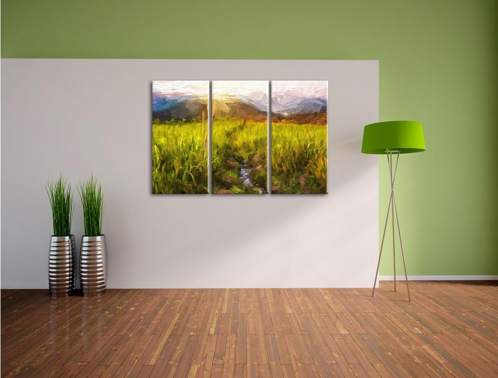 Pixxprint Reisfeld Plantage in Asien als Leinwandbild/Grösse: 3 Teilig (120x80 cm) cm/Wandbild/Kunst