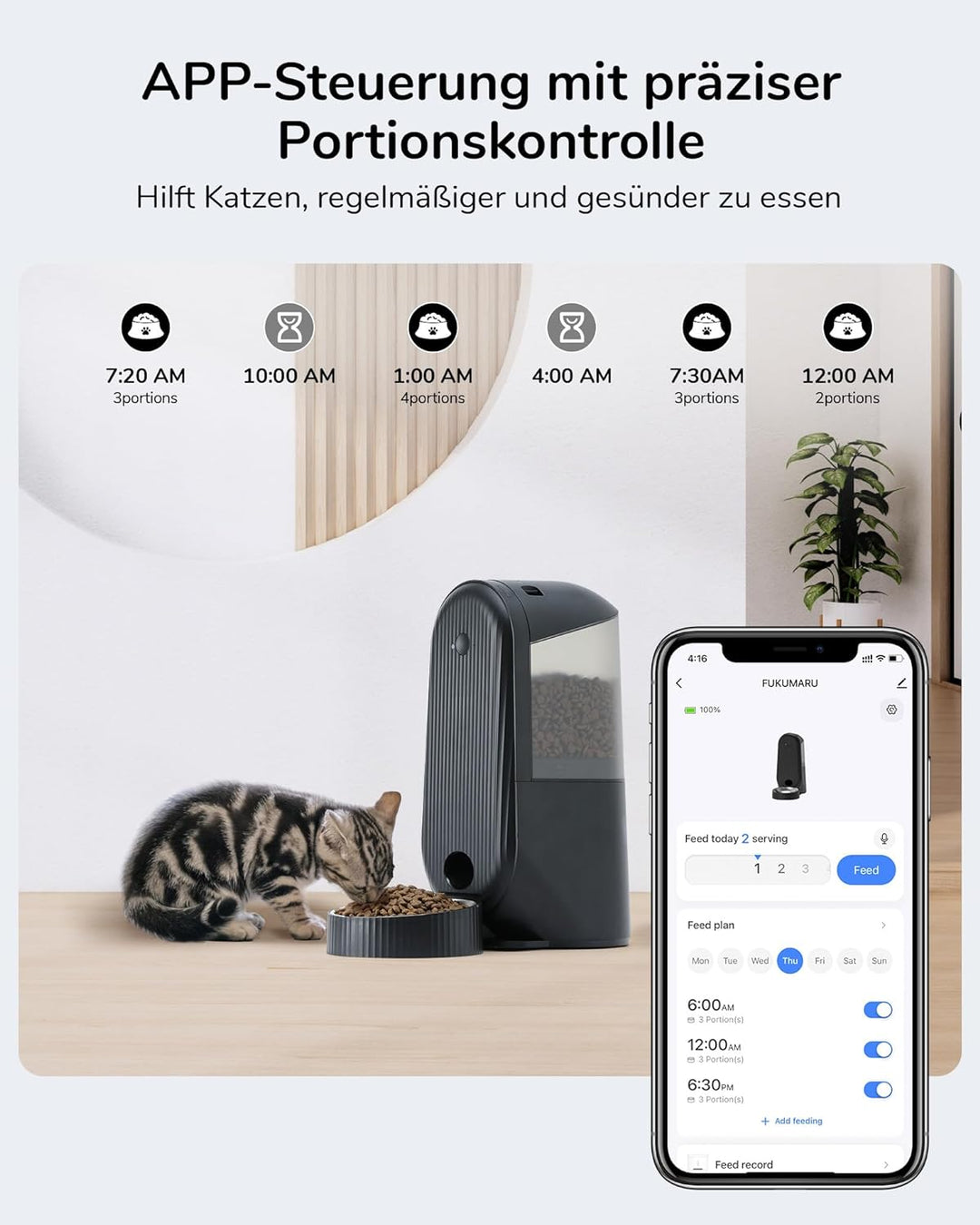 FUKUMARU Futterautomat Katze，4L Katzenfutter Automat WiFi, Automatischer Futterspender Katze mit Mas