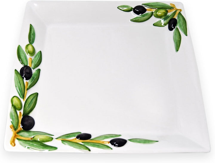Lashuma 2er Set Kombiservice Olive, Tiefer Suppenteller 23 cm und Servierplatte 27 x 27 cm, Handgema