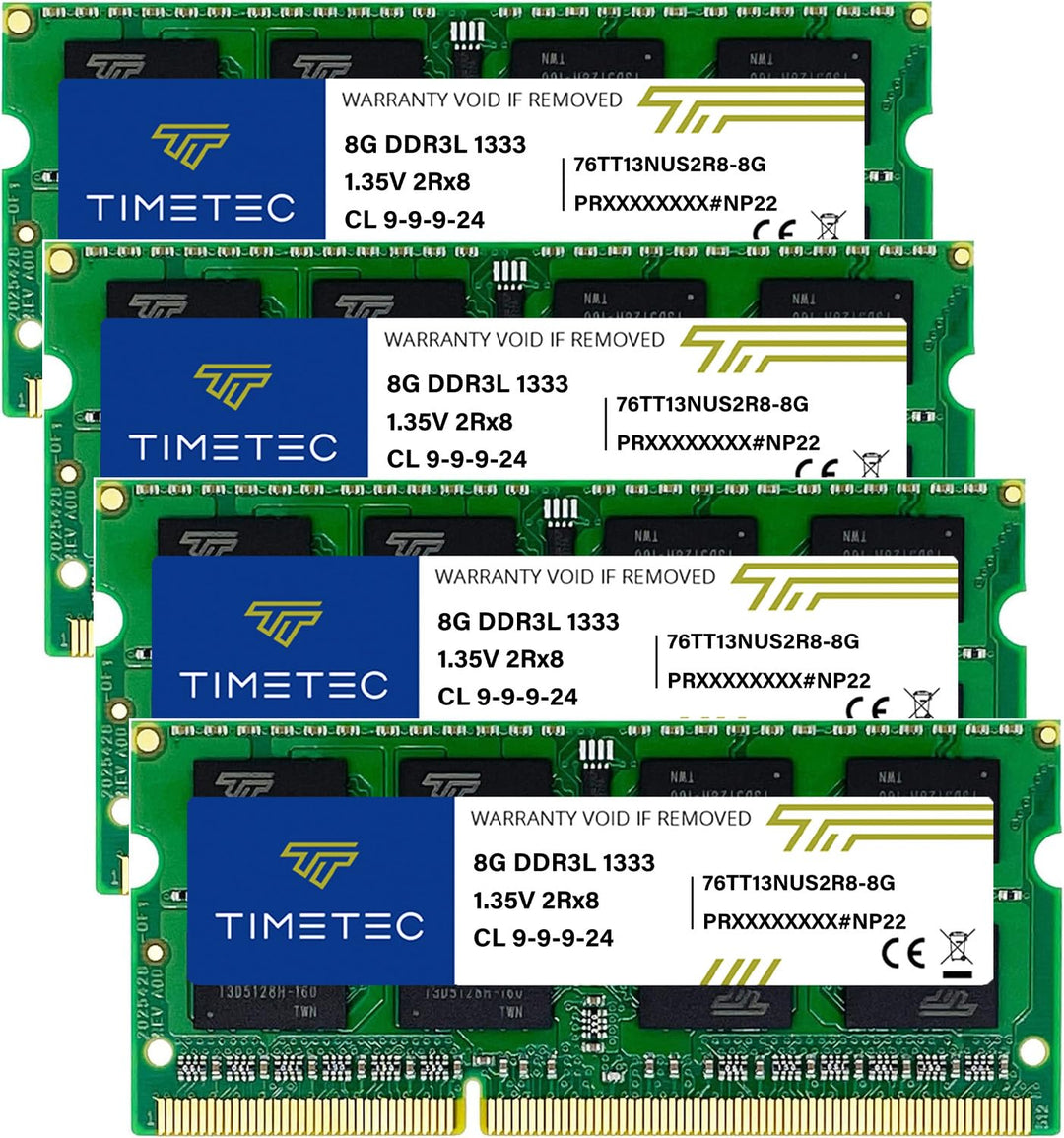 Timetec 32GB KIT(4x8GB) DDR3 / DDR3L 1333 MHz PC3-10600 Non-ECC Ungepuffert 1,5 V / 1,35 V CL9 2Rx8