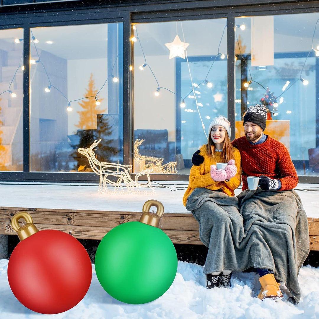 KAHEIGN 2Pcs Aufblasbare Weihnachtskugeln, 60cm Gross Weihnachtskugeln Outdoor Aufblasbar PVC Weihna